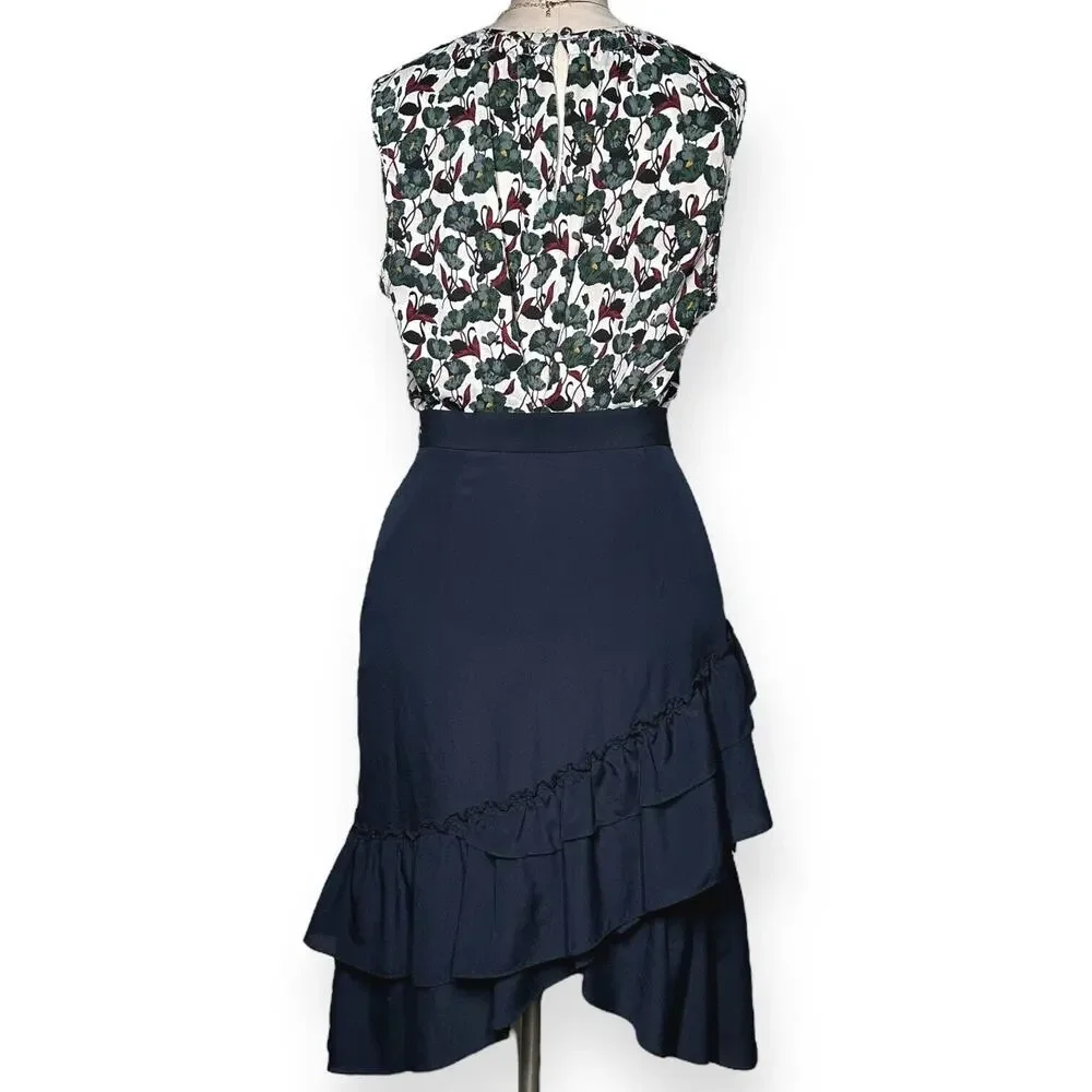 CLUB MONACO Hespe Skirt Tiered Ruffle A-Line Asymmetric Handkerchief Hem Blue 4